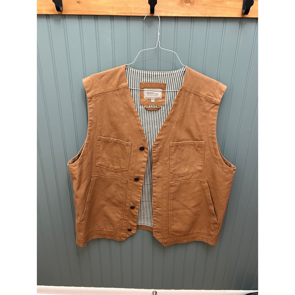Blue Ranchwear Mens XL Brown Canvas Western Ranch Vest Striped Lining Workwear